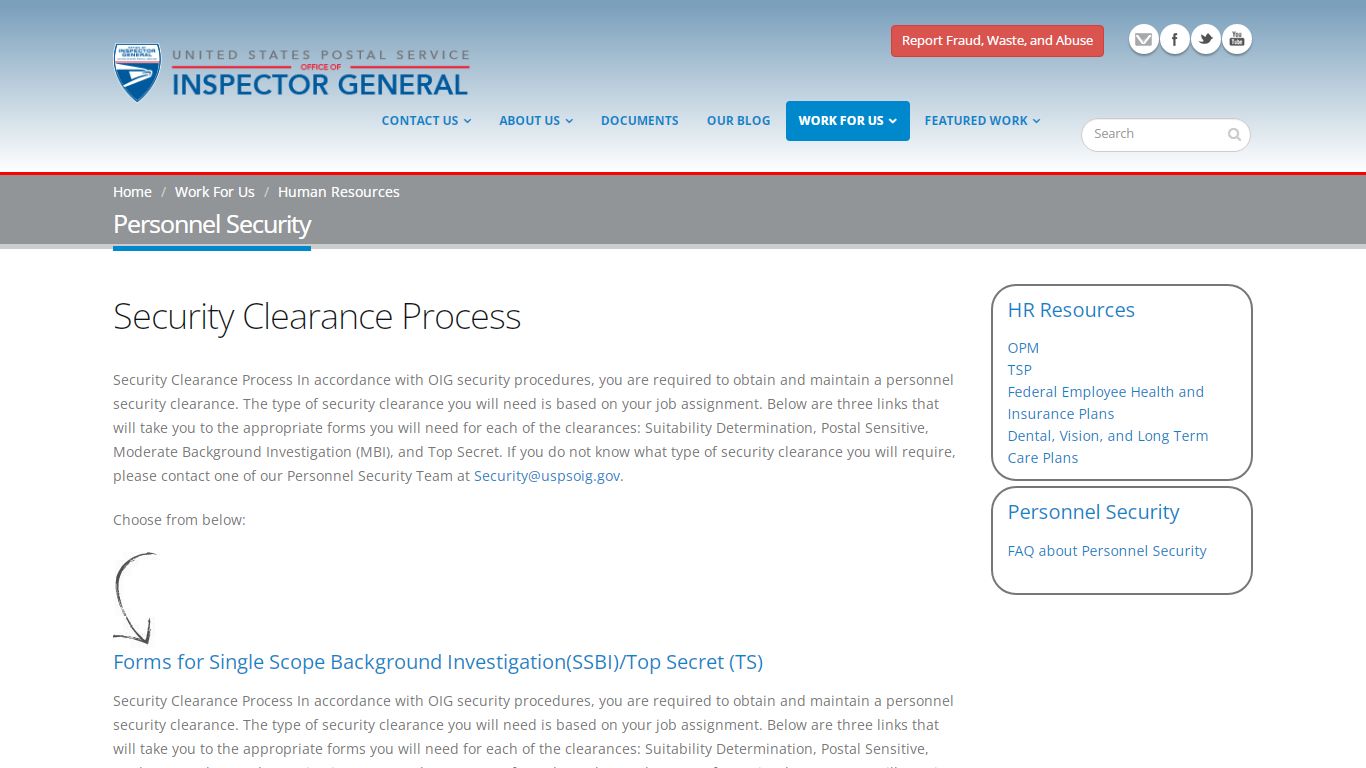 Personnel Security | USPS Office of Inspector General